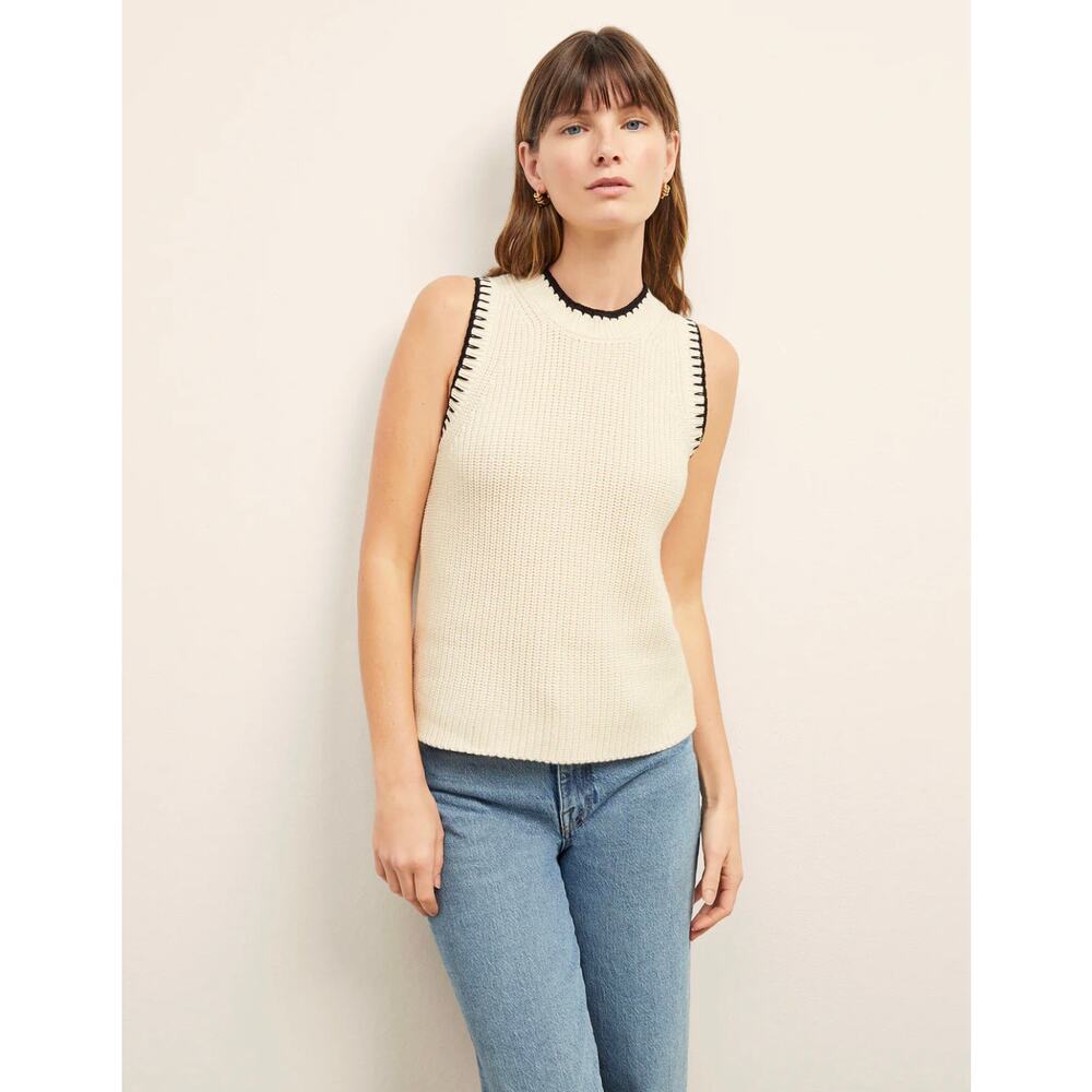 M.M. Lafleur Womens L Cream Black Cashmere Giada Knit Pullover Tank Sweater NWT